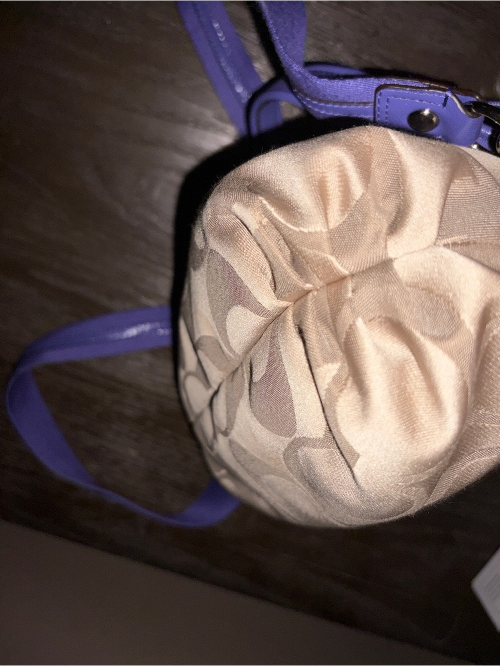 Coach Poppy Fold-over Satchel in Khaki Signature with Purple Handed w/ Trim - Picture 6 of 7